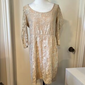 Tiffany | Women’s Size Small Elegant Cocktail Lace Beige Dress